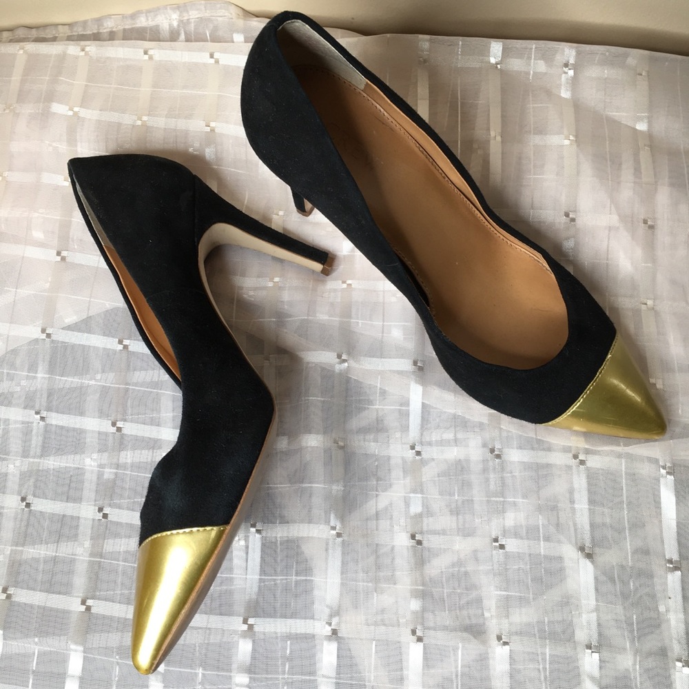 J.crew black suede pumps gold tip size 8